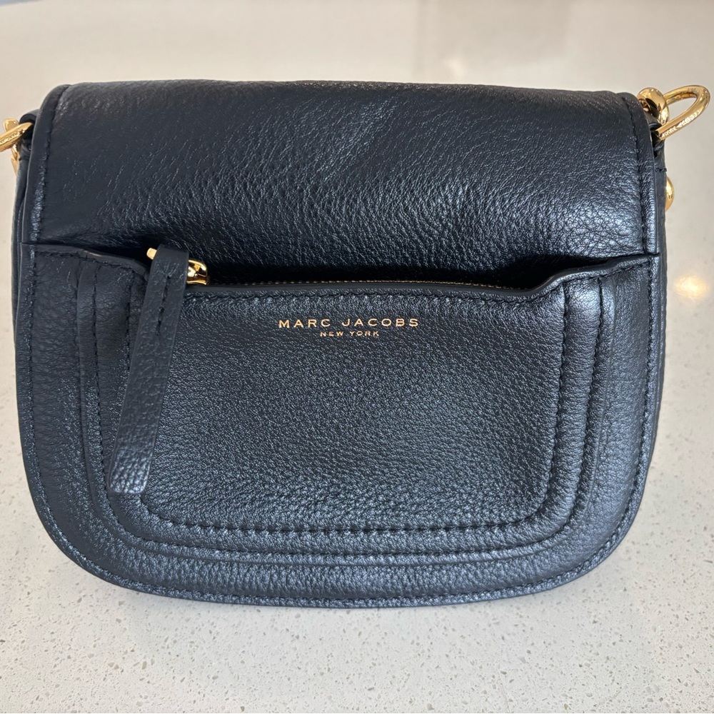 Marc Jacobs Black Pebbled Leather Crossbody with Gold Hardware